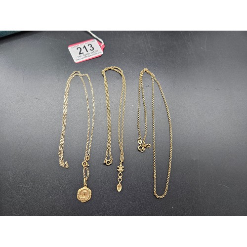 213 - Three 9k gold chains - weight 13.9 grams