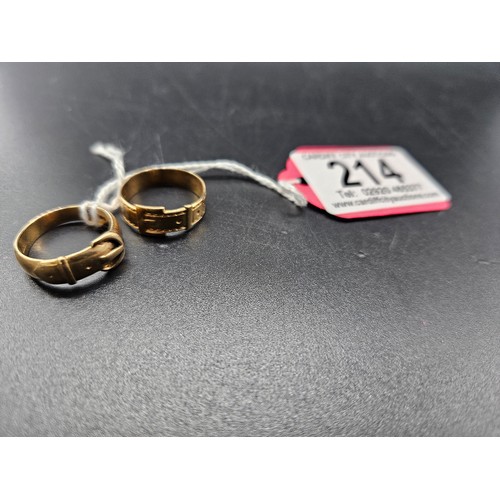 214 - Two 9k gold buckle rings - weight 5.1 grams