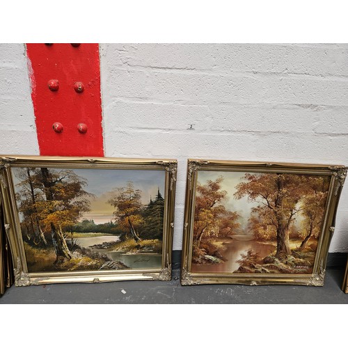 2 - Five framed scenic oil on canvas paintings