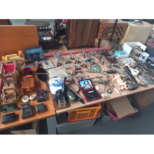 330 - Vintage items including model aeroplanes, Praktica and Canon cameras, chess set etc