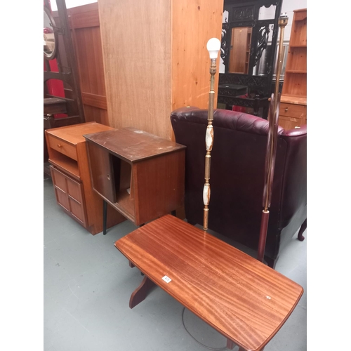 435 - A teak Nathan cabinet, record cabinet, two lamps and a coffee table