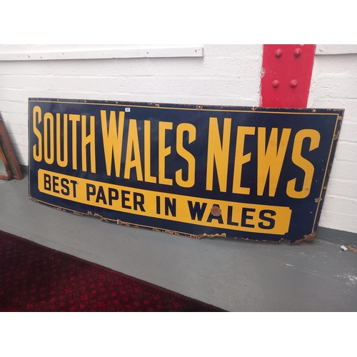 493 - A large enamel South Wales News advertising sign
Height 92cm
Width 245cm