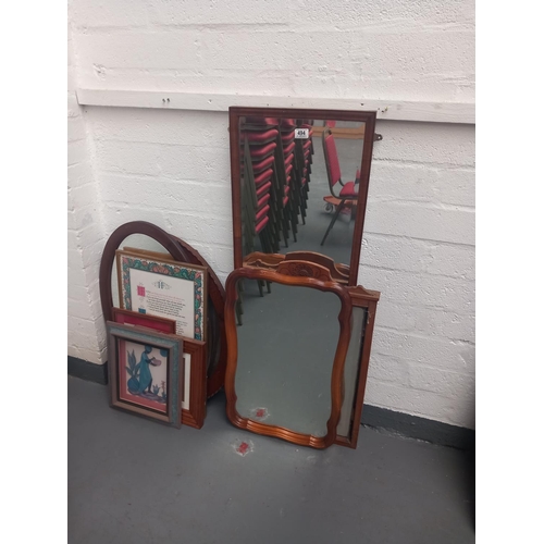 494 - Five framed mirrors together with a selection of prints