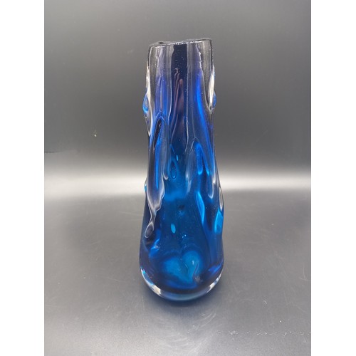 504 - A Whitefriars Kingfisher blue knobbly vase (10 inches tall), a Whitefriars full lead crystal golden ... 