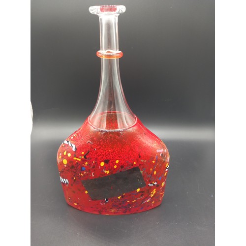 750 - Kosta Boda Artist collection large red satellite flask designed by Bertil Vallien - height 31.5cm si... 