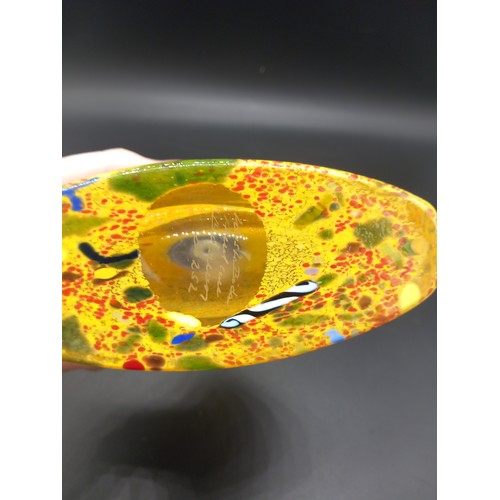 751 - Kosta Boda Artist collection yellow satellite flast designed by Berhl Vallien - height 23cm signed K... 