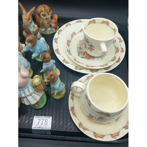 778 - Bunnykins cups and plates and a collection of Beswick figures - Pig Wig, Peter Rabbit, etc