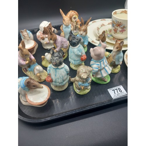 778 - Bunnykins cups and plates and a collection of Beswick figures - Pig Wig, Peter Rabbit, etc