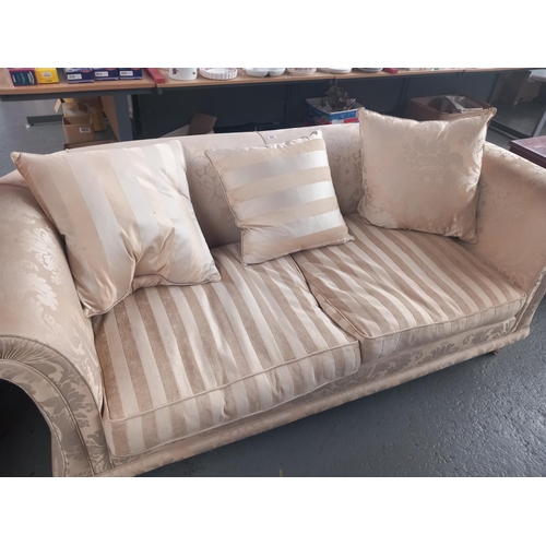 601 - An upholstered two seater sofa 

Height 84cm
Width 205cm
Depth 100cm