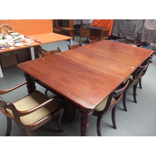 613 - A mahogany extending dining table with two extra leaves and eight chairs

Height 75cm
Width 135-234c... 