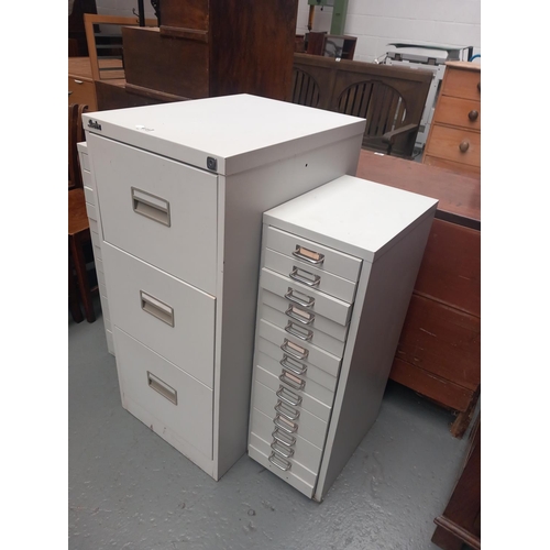 635 - Two metal multidrawer filing cabinets and a Silverline filing cabinet