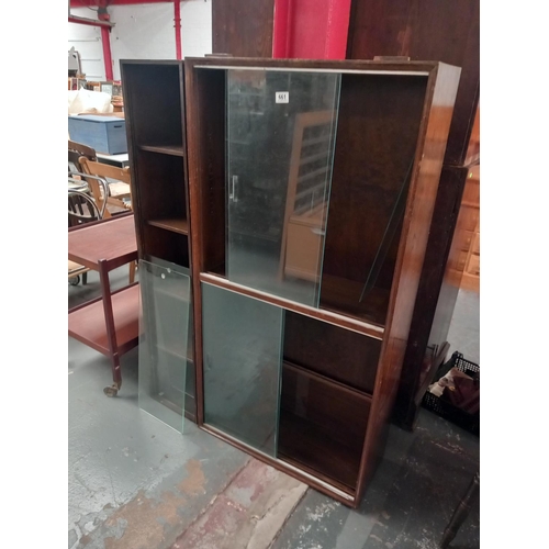 661 - Two oak glass fronted bookcases and a drinks trolley