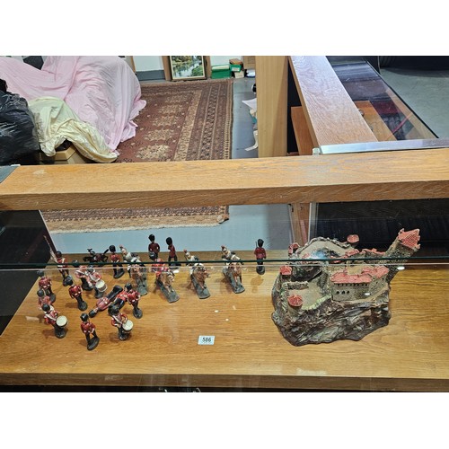 586 - Vintage Elastolin soldiers - some being on horseback and a fort