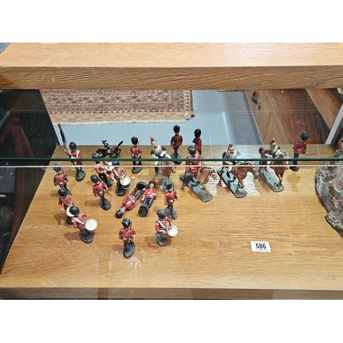 586 - Vintage Elastolin soldiers - some being on horseback and a fort