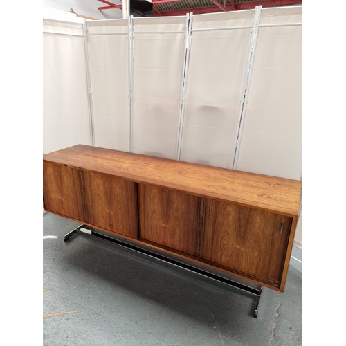 607 - A mid-century modern Richard Young for Merrow Associates chrome and rosewood credenza/sideboard - th... 