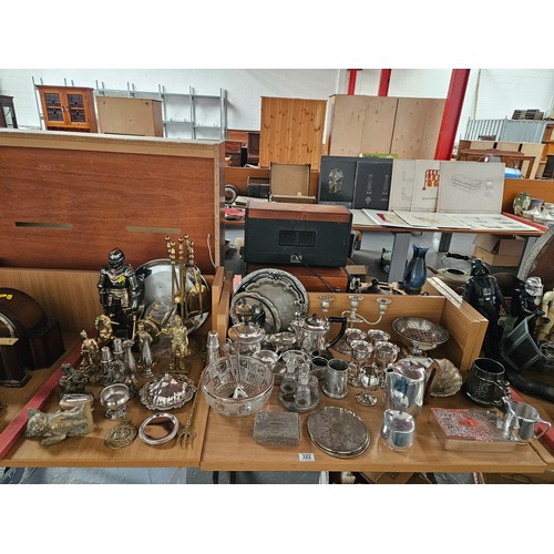 322 - A quantity of silver plate, brassware, etc