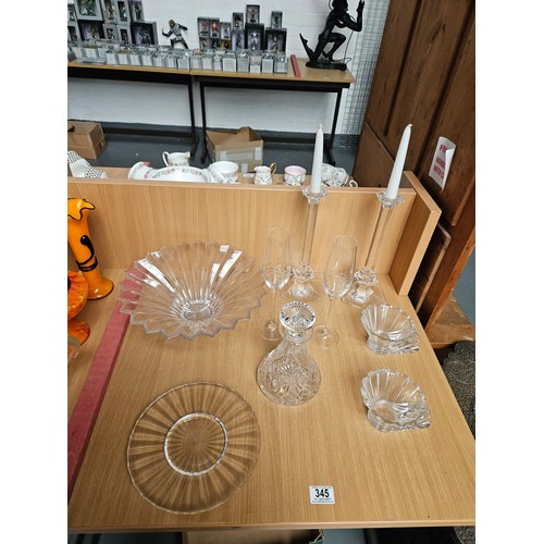 345 - A large Villeroy and Boch crystal bowl, a pair of Dartford crystal champagne glasses, a pair of art ... 