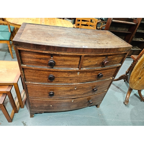 424 - A mahogany inlaid bow fronted 2 over 3 chest of drawers

Depth 55cm, Width 101cm, Height 102cm