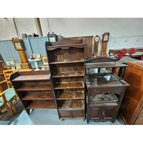 434 - 2 oak bookcases together with an Edwardian cabinet