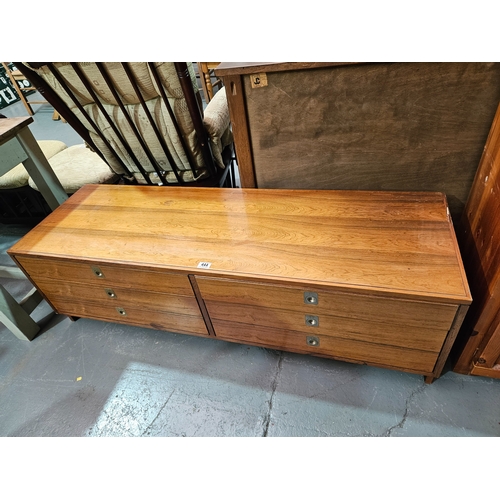 444 - A yew wood Archie Shine for Robert Heritage chest of drawers with brass ring handles

Measures: Dept... 