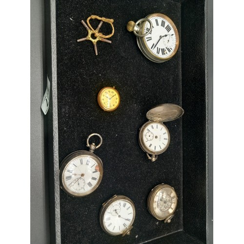 507 - Four silver pocket watches a jumbo pocket watch and a rolled gold pocket watch all untested and dama... 