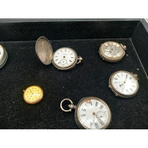 507 - Four silver pocket watches a jumbo pocket watch and a rolled gold pocket watch all untested and dama... 