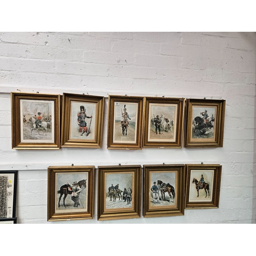 529 - A framed set of nine Edouard Detaille military prints