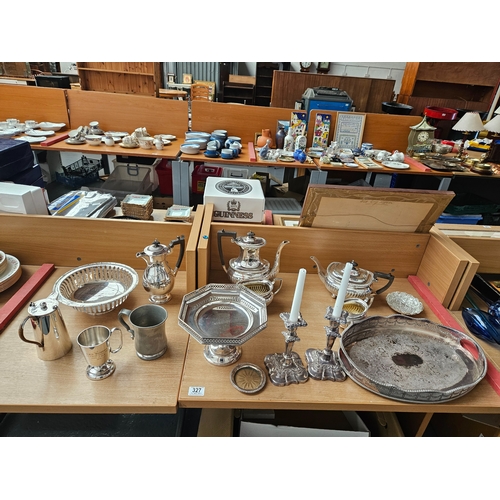 327 - A collection of good quality silver plate - tea and coffee service, tray, candlesticks, etc