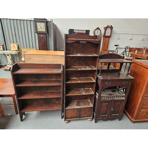 439 - 2 oak bookcases together with an Edwardian cabinet