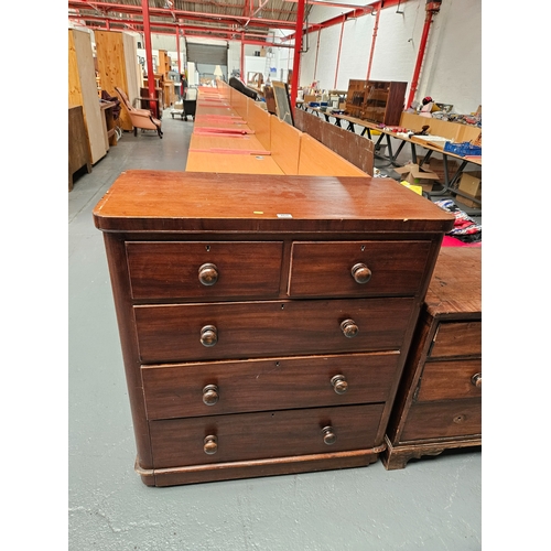 460 - A mahogany two over three chest of drawers

Height 110cm, Width 100cm, Depth 48cm