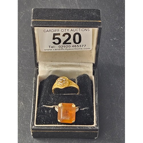 520 - Two ladies 18 gold dress rings. Weight including stones is 8 grams