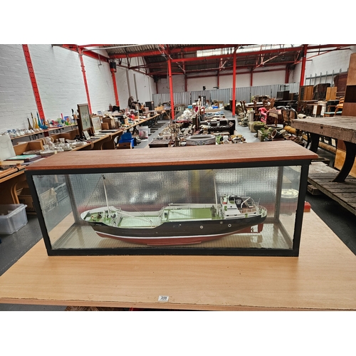 359 - A model ship with brass fittings in metal and glass display case 19