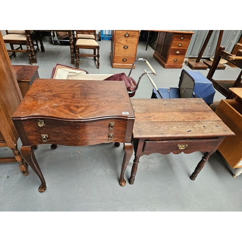 405 - A mahogany canteen stand on Queen Anne legs together with an oak lowboy