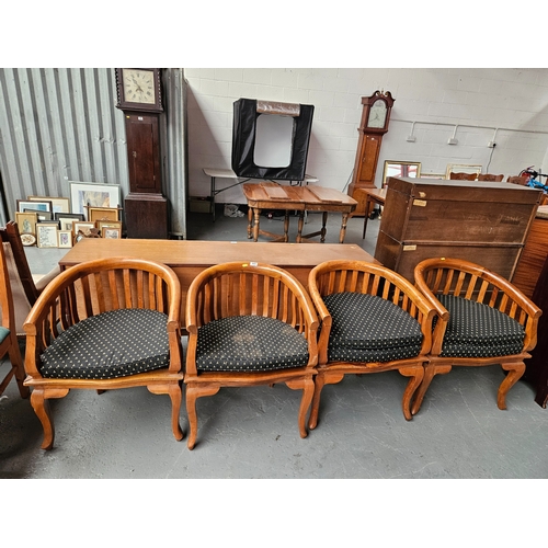 409 - 4 large red teak wood smokers bow tub chairs