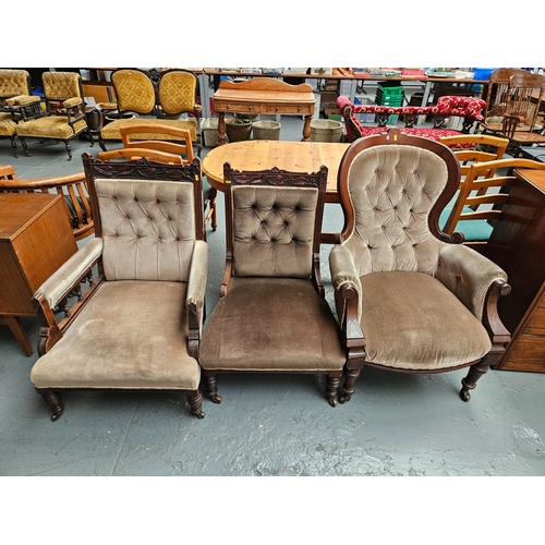 418 - A pair of Edwardian fireside chairs and a Victorian spoonback chair