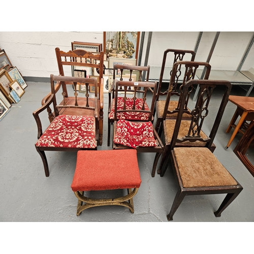 437 - 6 assorted dining chairs and 1 footstool