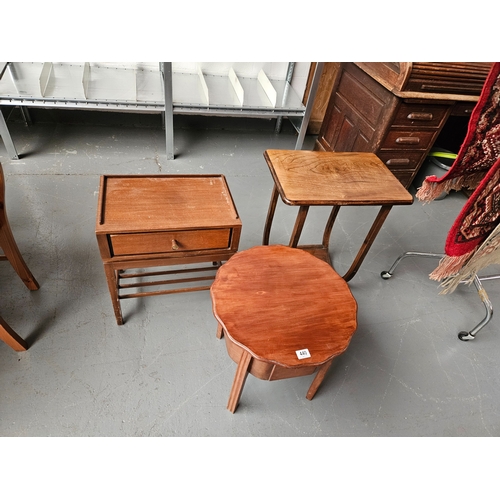 440 - an oak side table, sewing box and a bedside table