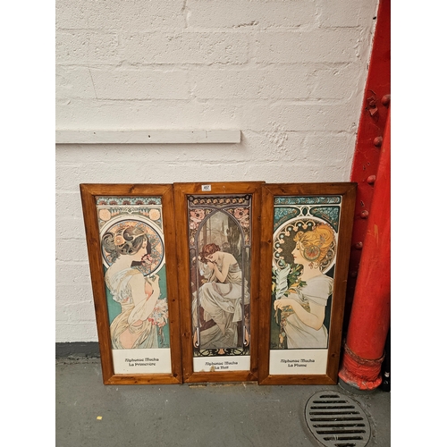 457 - 3 pine framed Mucha prints, possibly 3 of the 4 seasons