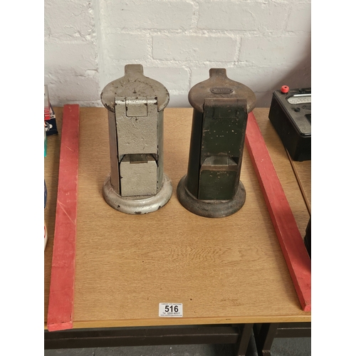 516 - Two railway station cast iron booking office ticket dating presses, one with the name 