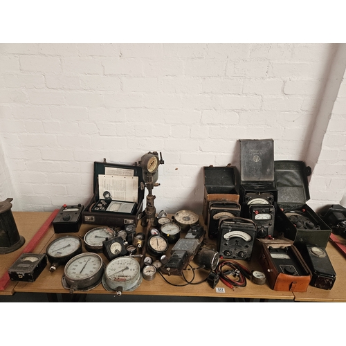 517 - Vintage gauges and electrical test equipment - pressure gauges, automotive, etc