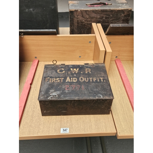 547 - An early Great Western Railways (G.W.R) first aid outfit tin with contents - many of the contents ma... 