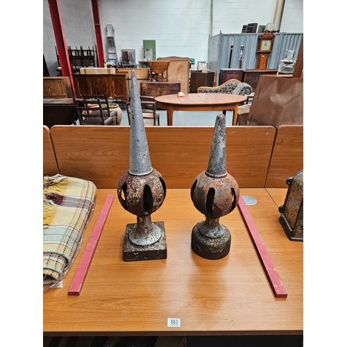 563 - Two Railway signal post cast iron finials - believed to be British Rail