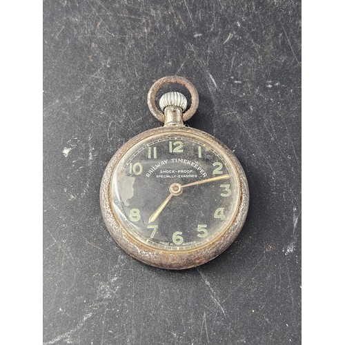 811 - A Railway Timekeeper pocket watch and watch chain - poor condition and not working