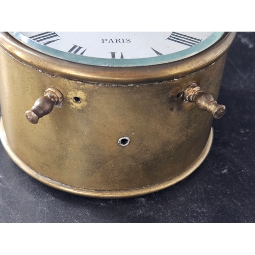 814 - A Kay's Limited of Paris brass drum clock as used by Great Western Railways (GWR) case number 2017 (... 