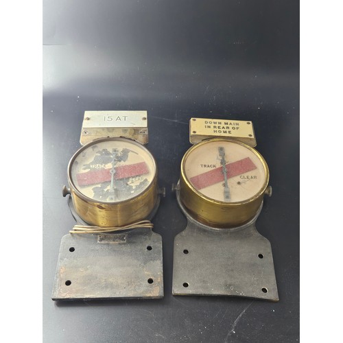 822 - Two R.E. Thompson Railway track circuit indicators - unknown Railway - glass missing on one and dial... 