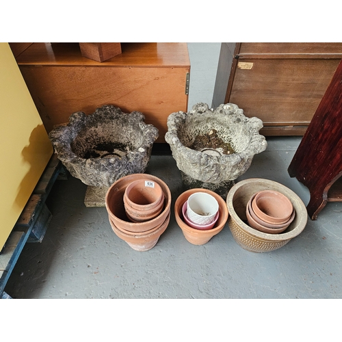 636 - Two stone effect planters together with other terracotta and china planters