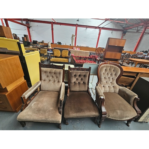 645 - A pair of Edwardian fireside chairs and a Victorian spoonback chair