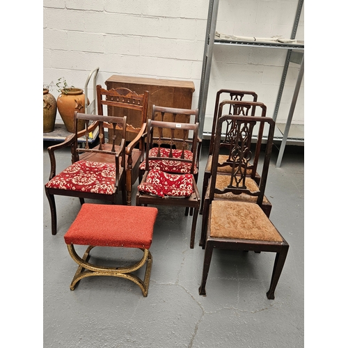 666 - 6 assorted dining chairs and 1 footstool