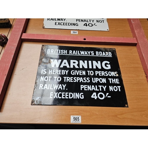 565 - An original British Railways Board enamel Trespass sign - enamel loss in places and rust to the edge... 