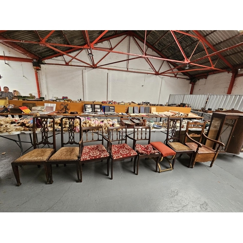 632 - 6 assorted dining chairs and 1 footstool